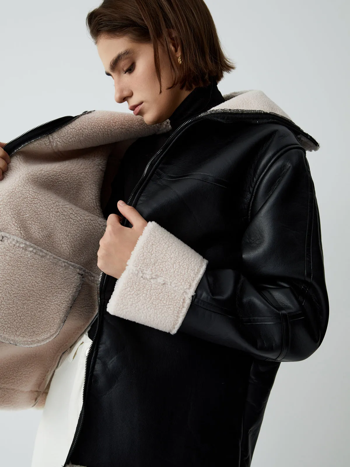 First Choice Sherpa Lined Shearling Leather Flight Jacket sold by COMMENSE product image thumbnail 2