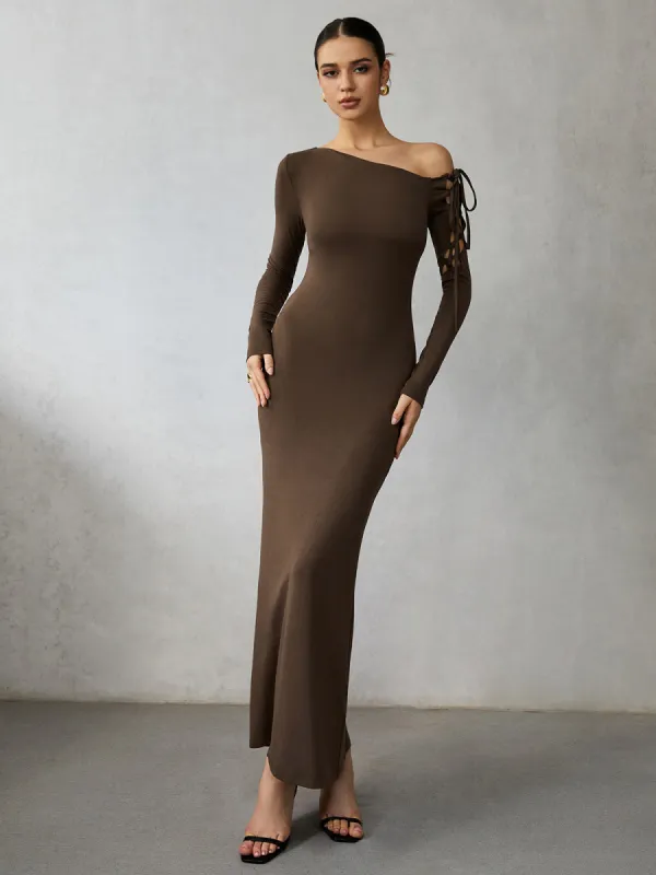 Cold Shoulder Lace Up Long Dress sold by COMMENSE