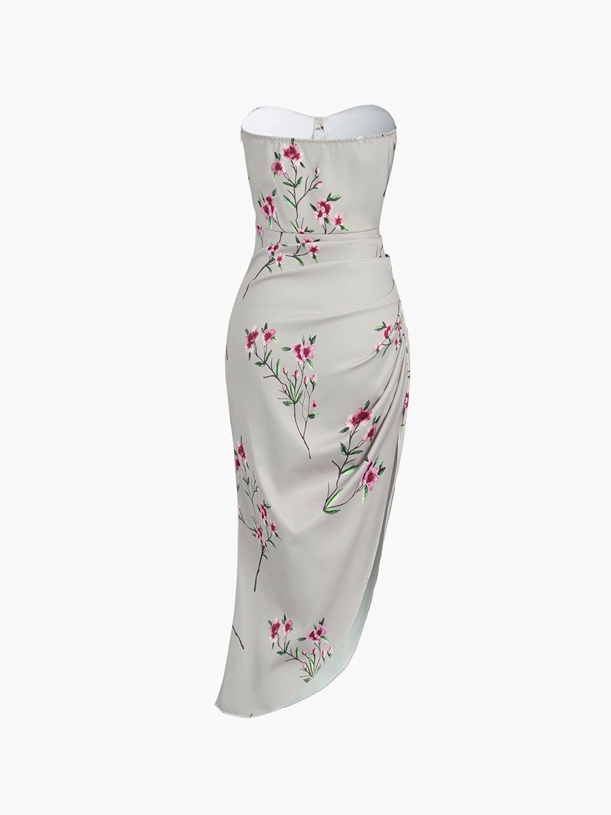 Floral Ruched Satin Tube Long Dress sold by COMMENSE product image thumbnail 2