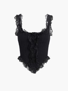 Knit Lace Trim Buttoned Cami sold by COMMENSE