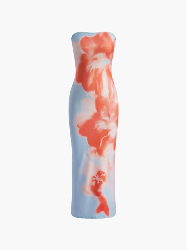 Floral Print Split Stretch Dress sold by COMMENSE