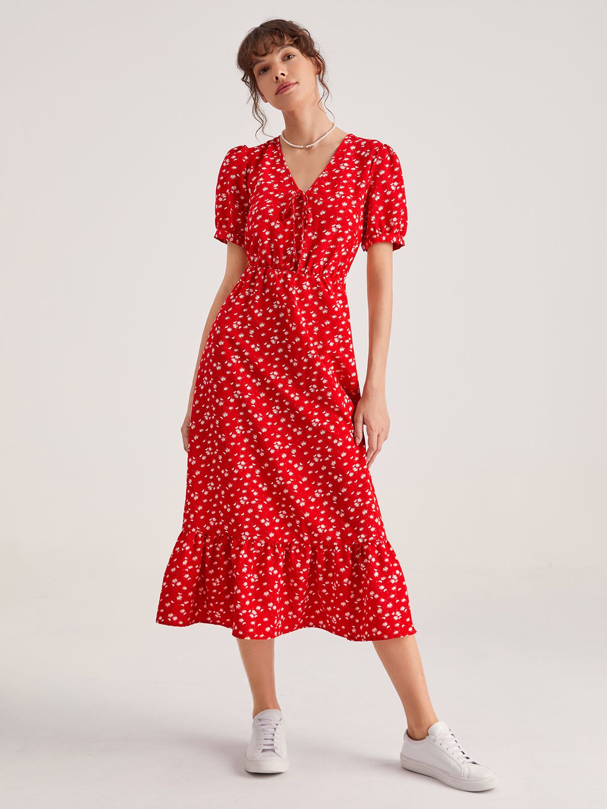 Sweetheart Floral V-Neck Ruffle Dress sold by COMMENSE product image thumbnail 5