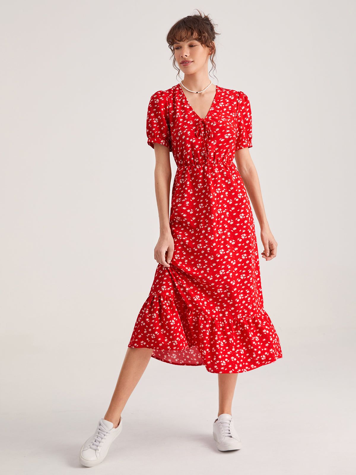 Sweetheart Floral V-Neck Ruffle Dress sold by COMMENSE product image thumbnail 2