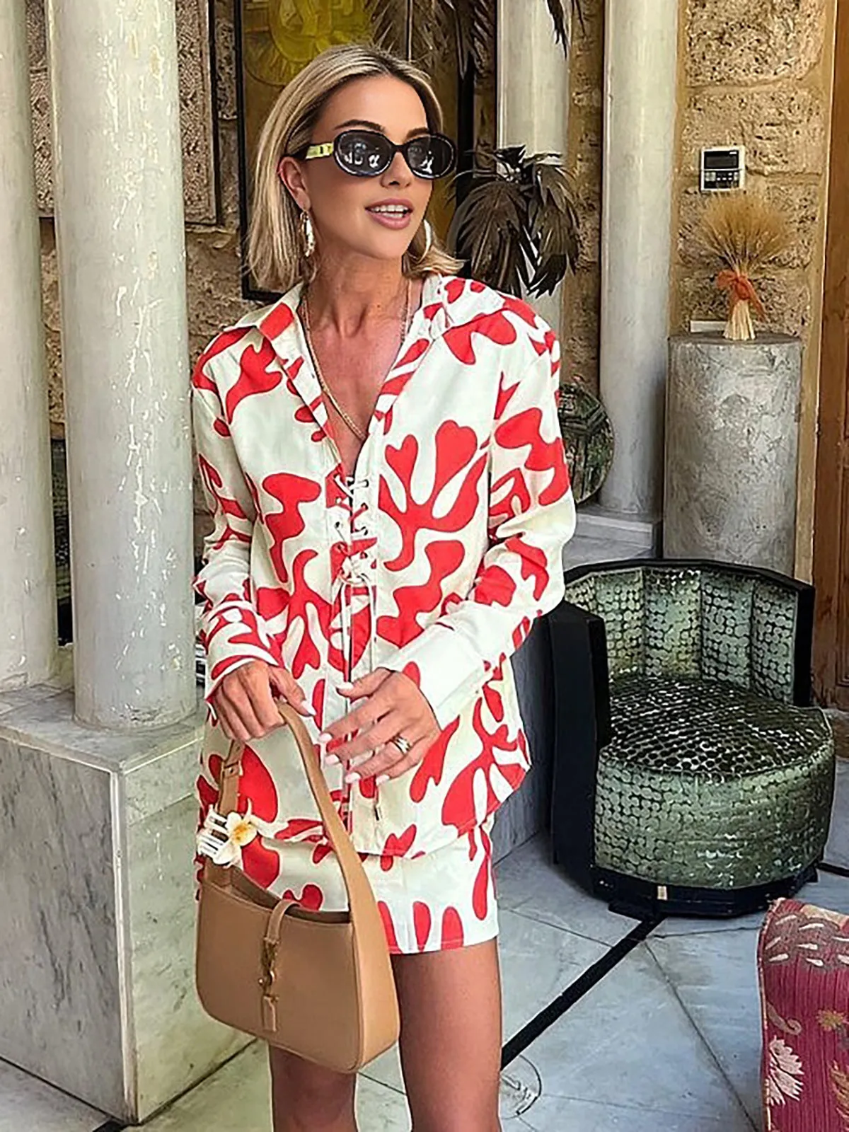 Print Front Tie Zipper Skirt Set sold by COMMENSE product image thumbnail 3