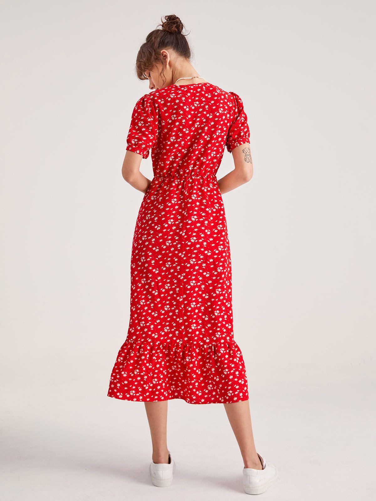 Sweetheart Floral V-Neck Ruffle Dress sold by COMMENSE product image thumbnail 6