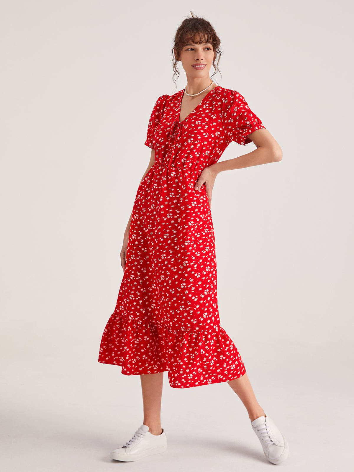 Sweetheart Floral V-Neck Ruffle Dress sold by COMMENSE product image thumbnail 3
