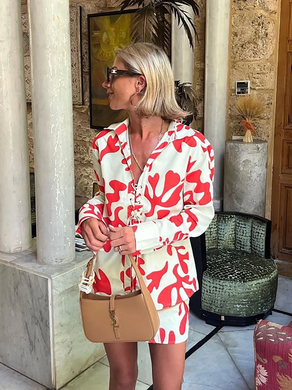 Print Front Tie Zipper Skirt Set sold by COMMENSE product image thumbnail 4