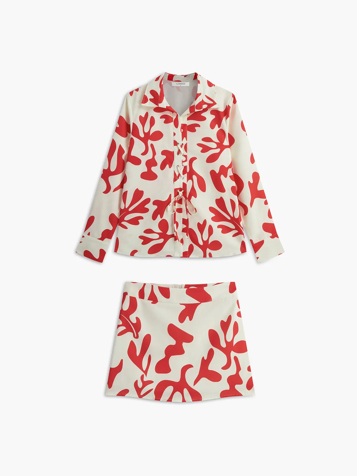 Print Front Tie Zipper Skirt Set sold by COMMENSE product image thumbnail 5