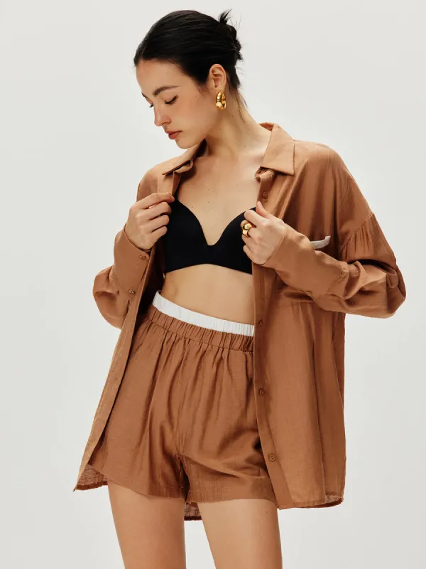 Contrast Binding Loose Shorts Set sold by COMMENSE