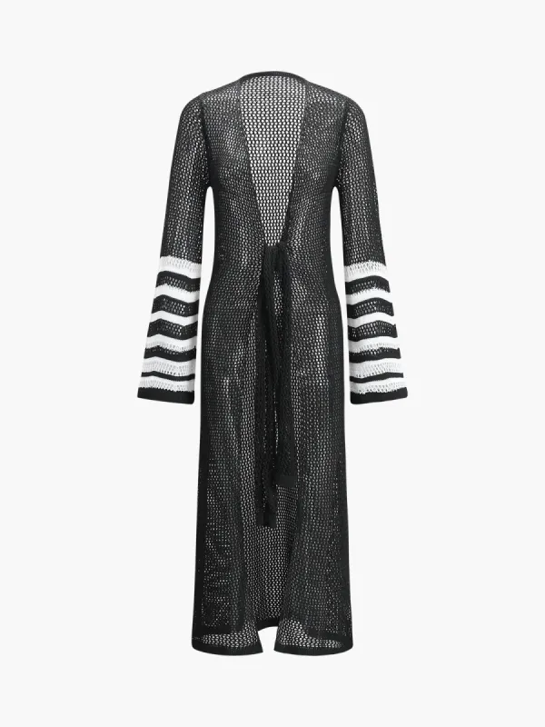 Casual Knotted Striped Sleeve Cardigan sold by COMMENSE