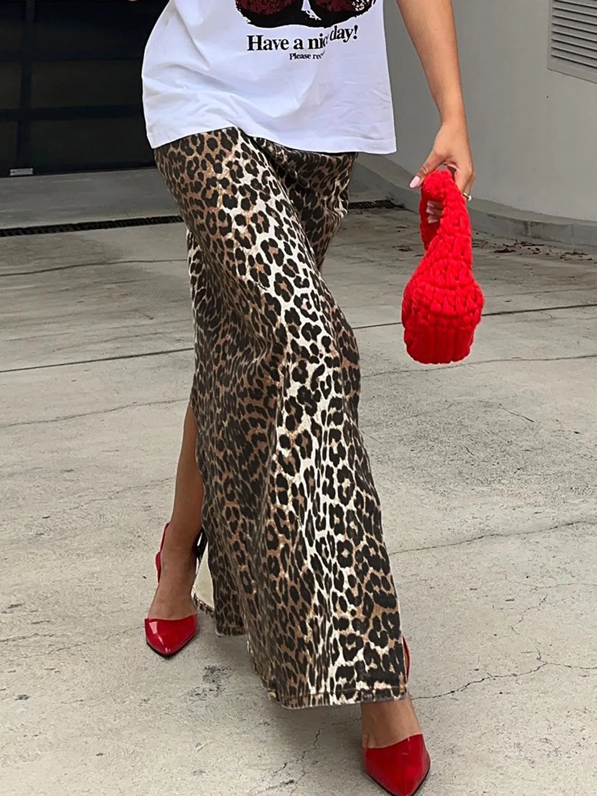 Cotton Leopard Print Split Midi Dress sold by COMMENSE product image thumbnail 4