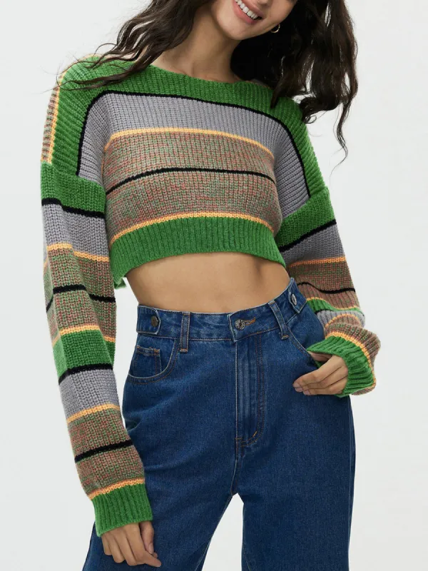 Indie Aesthetics Stripe Crop Sweater sold by COMMENSE