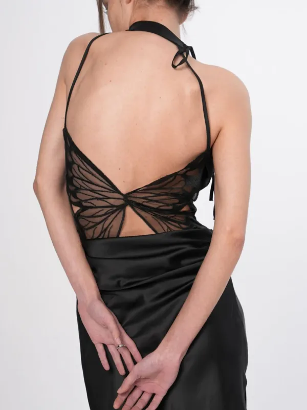 Butterfly Open Back Satin Midi Dress sold by COMMENSE