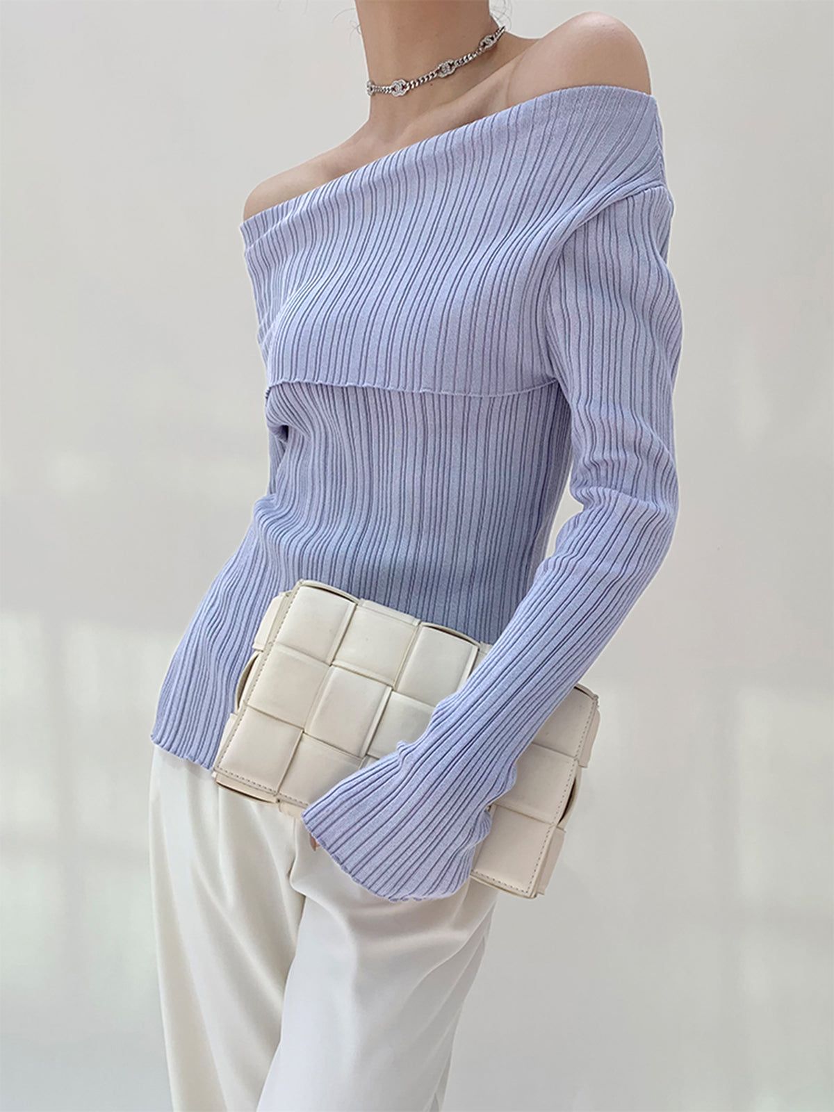 Off Shoulder Textured Long Sleeve Shirt sold by COMMENSE product image thumbnail 2