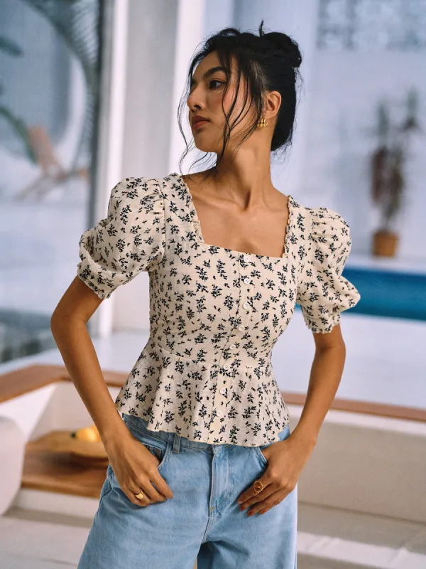 Herbal Harmony Print Peplum Blouse sold by COMMENSE