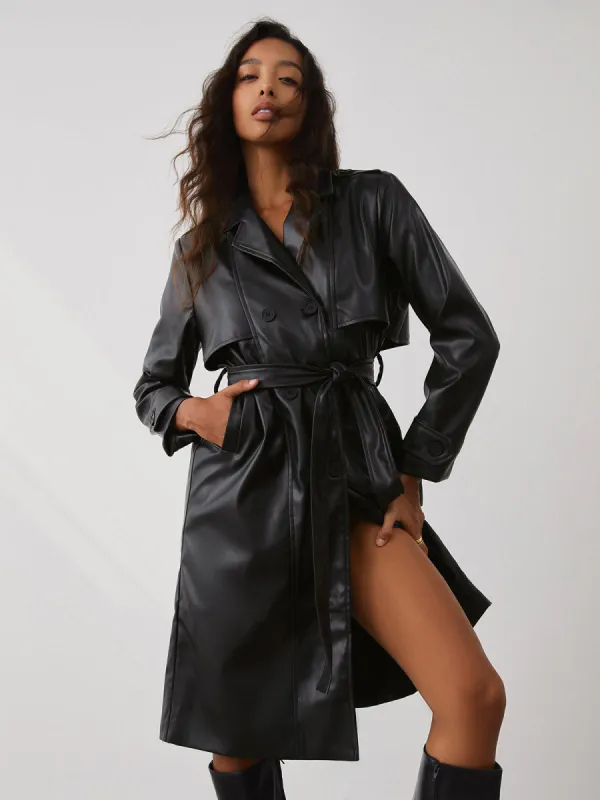 City Faux Leather Trench Coat sold by COMMENSE