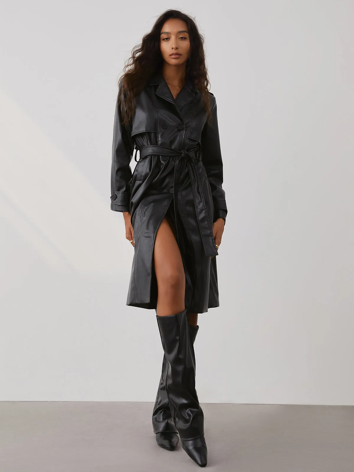 City Faux Leather Trench Coat sold by COMMENSE product image thumbnail 2