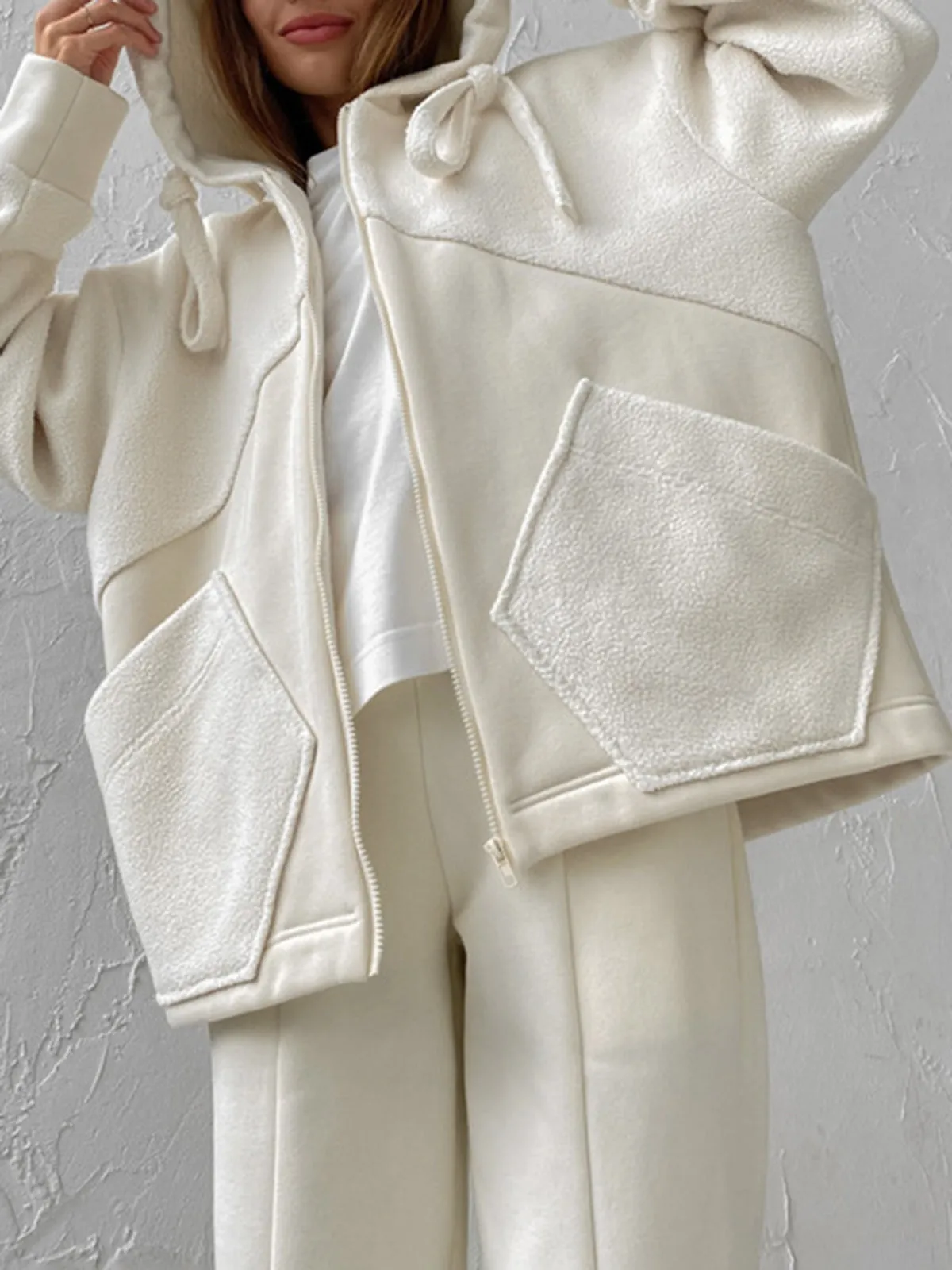 Minimalism Fleece Hooded Two Piece Pants Set sold by COMMENSE product image thumbnail 3