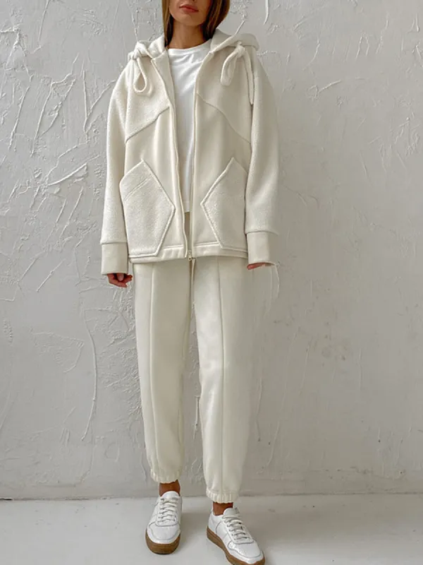 Minimalism Fleece Hooded Two Piece Pants Set sold by COMMENSE