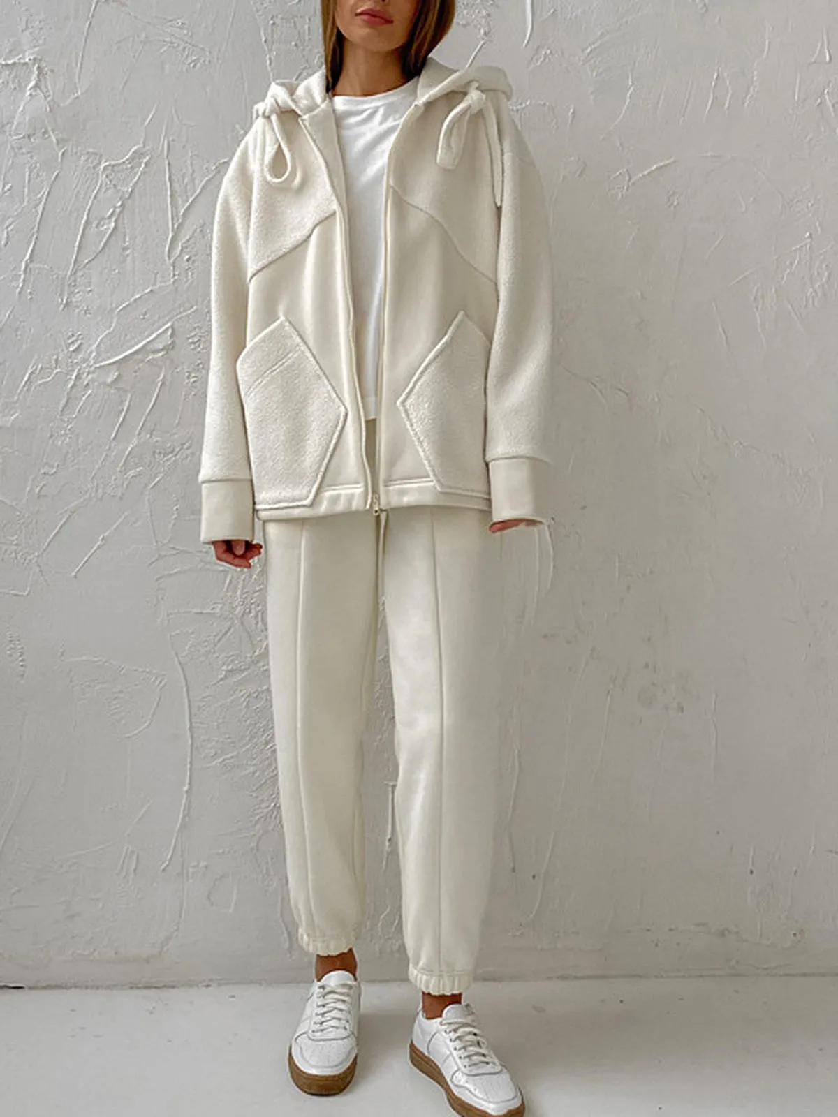 Minimalism Fleece Hooded Two Piece Pants Set sold by COMMENSE