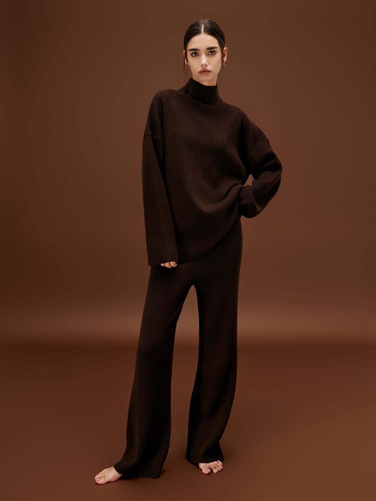 Minimalism Mock Neck Sweater Two Piece Pants Set sold by COMMENSE