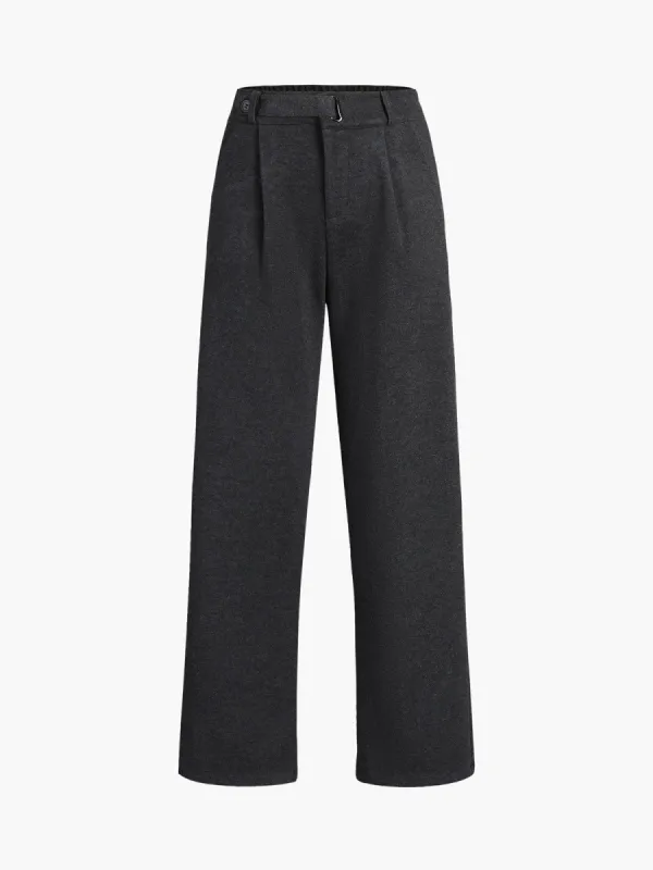 Solid Straight Leg Button Pants sold by COMMENSE