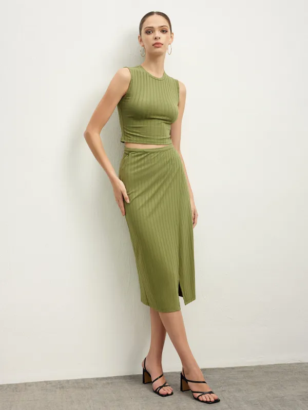 Ribbed Lace Up Skirt Set sold by COMMENSE