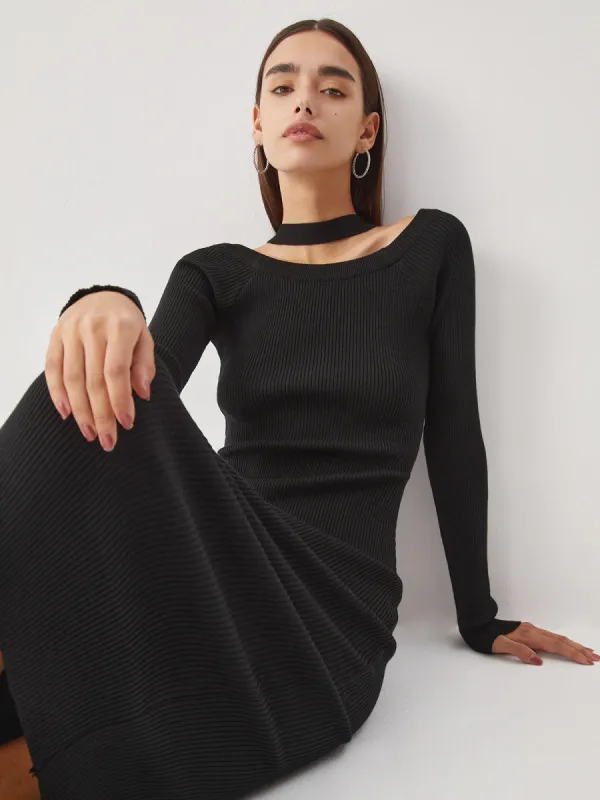 Rib Halter Long Sleeve Midi Sweater Dress sold by COMMENSE