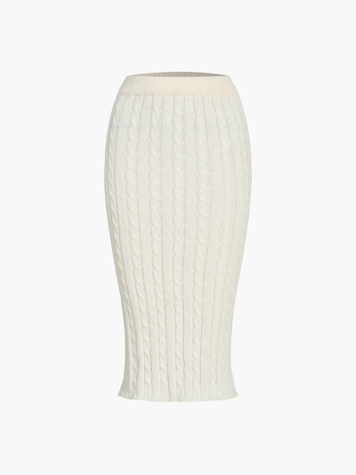 Cream Long Sleeve Two Piece Cable Knit Skirt Set sold by COMMENSE product image thumbnail 4