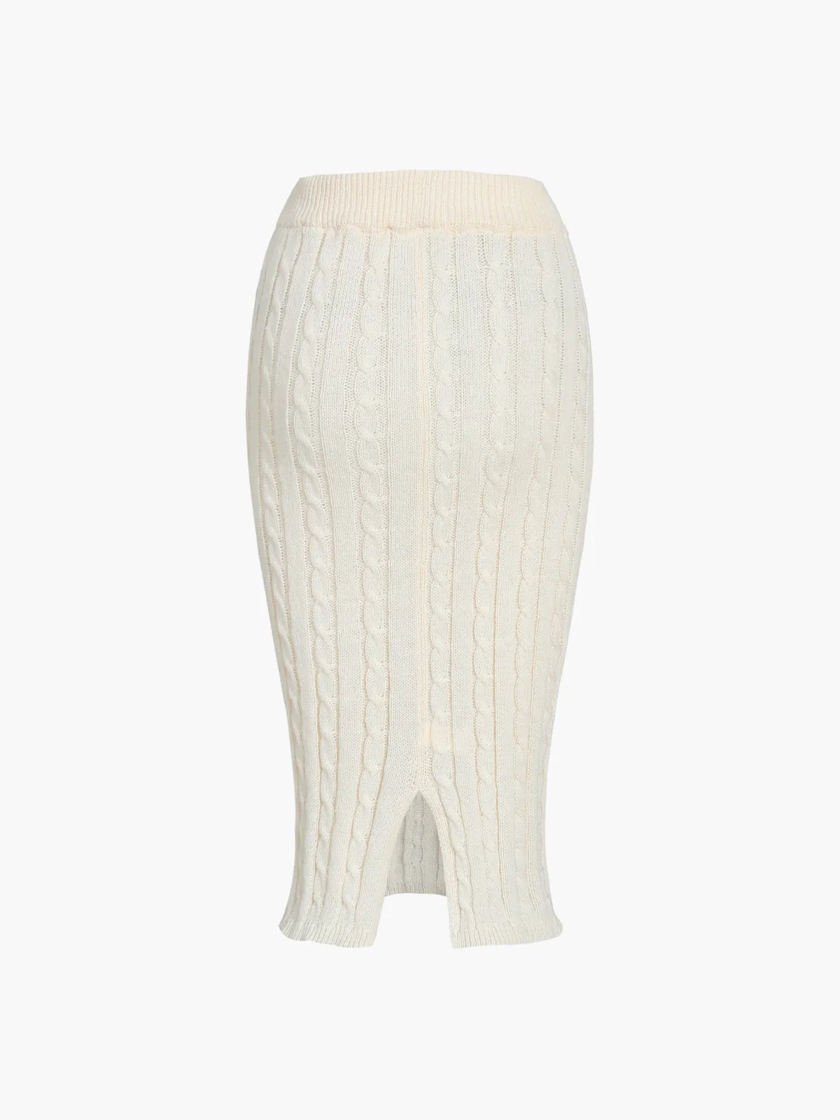 Cream Long Sleeve Two Piece Cable Knit Skirt Set sold by COMMENSE product image thumbnail 5