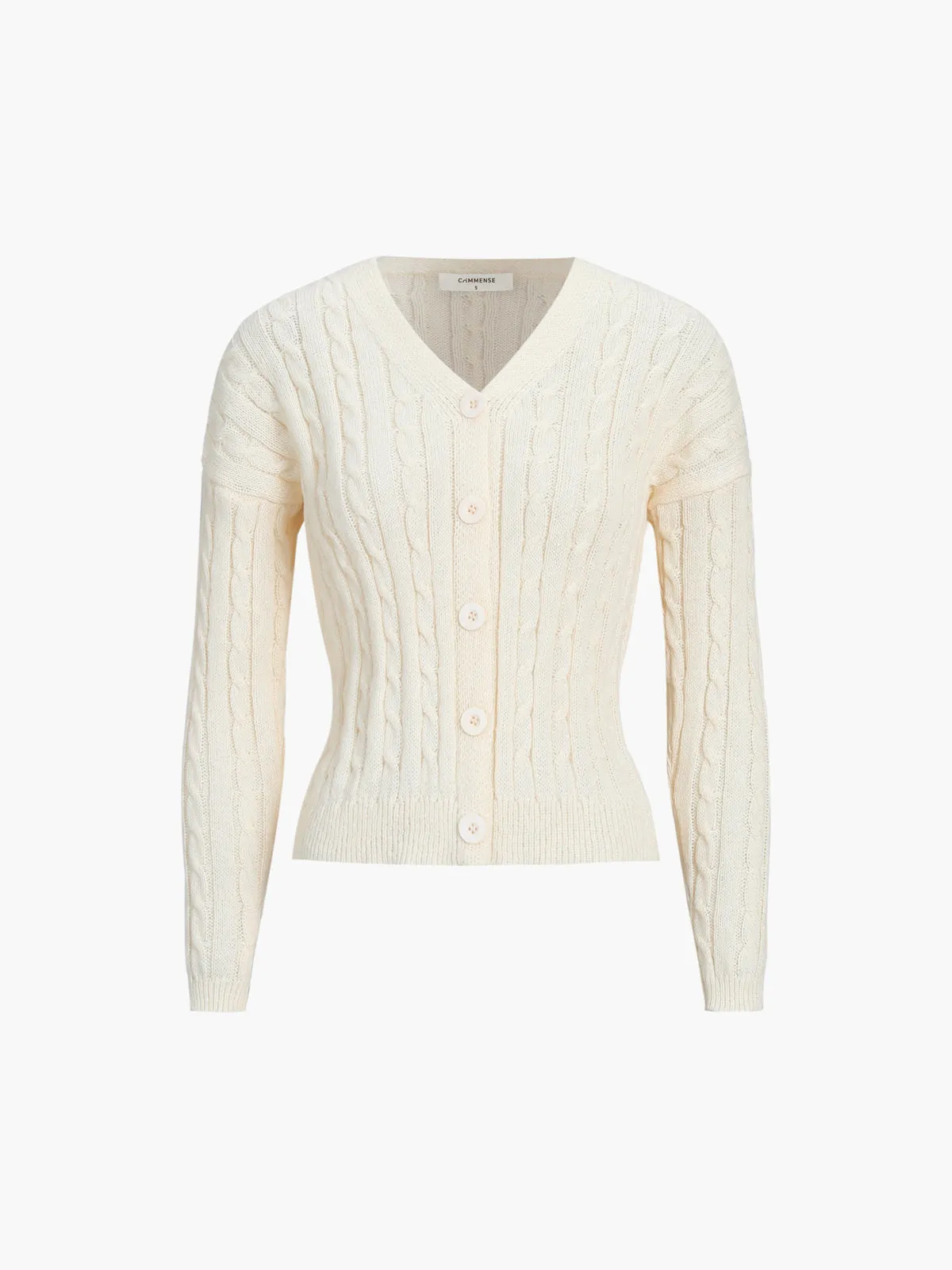 Cream Long Sleeve Two Piece Cable Knit Skirt Set sold by COMMENSE product image thumbnail 2