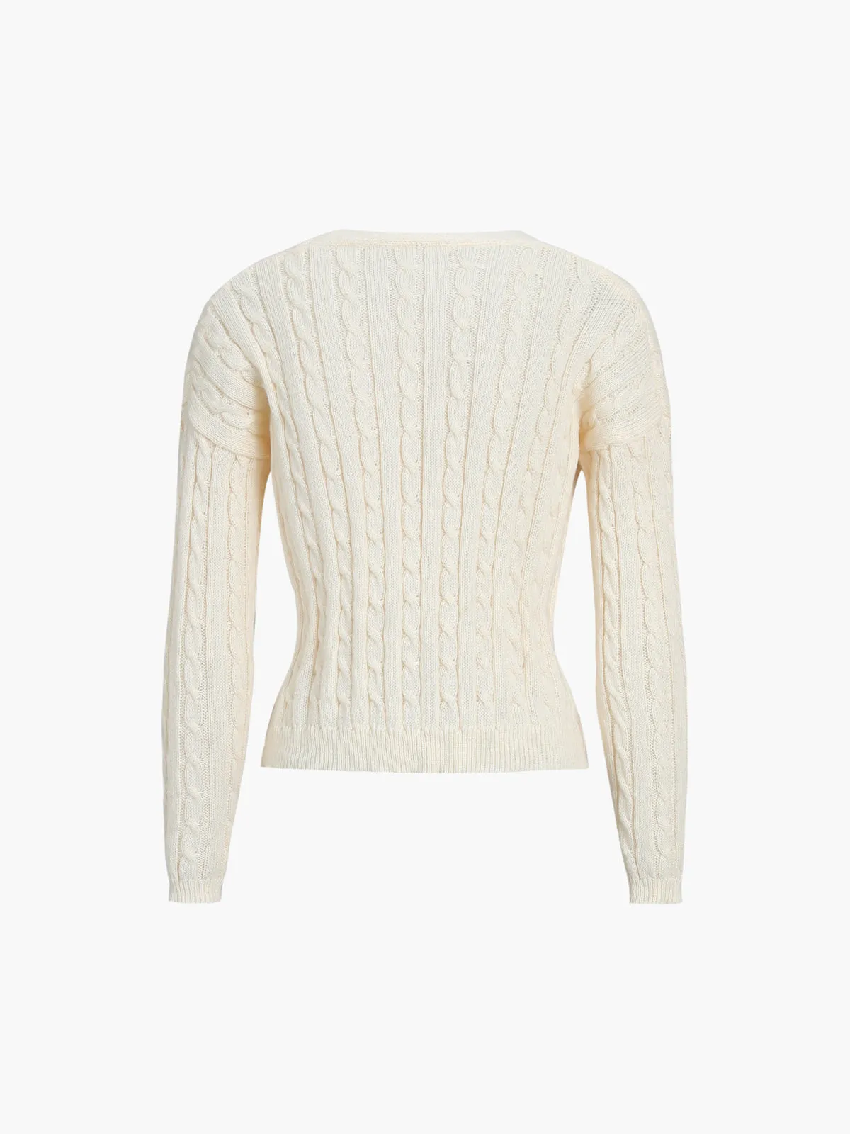 Cream Long Sleeve Two Piece Cable Knit Skirt Set sold by COMMENSE product image thumbnail 3