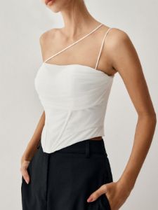 Mesh Dip Hem Crop Corset Top sold by COMMENSE