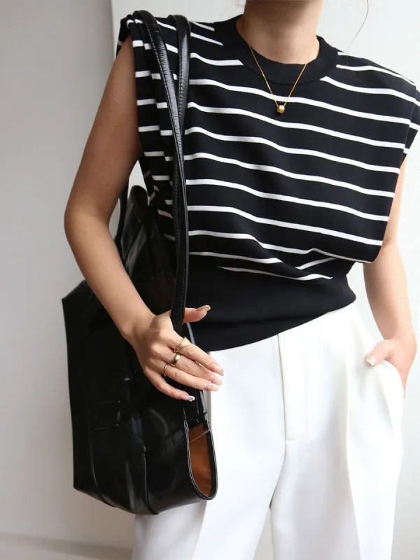 Stripe Cap Sleeve Tank Top made by COMMENSE