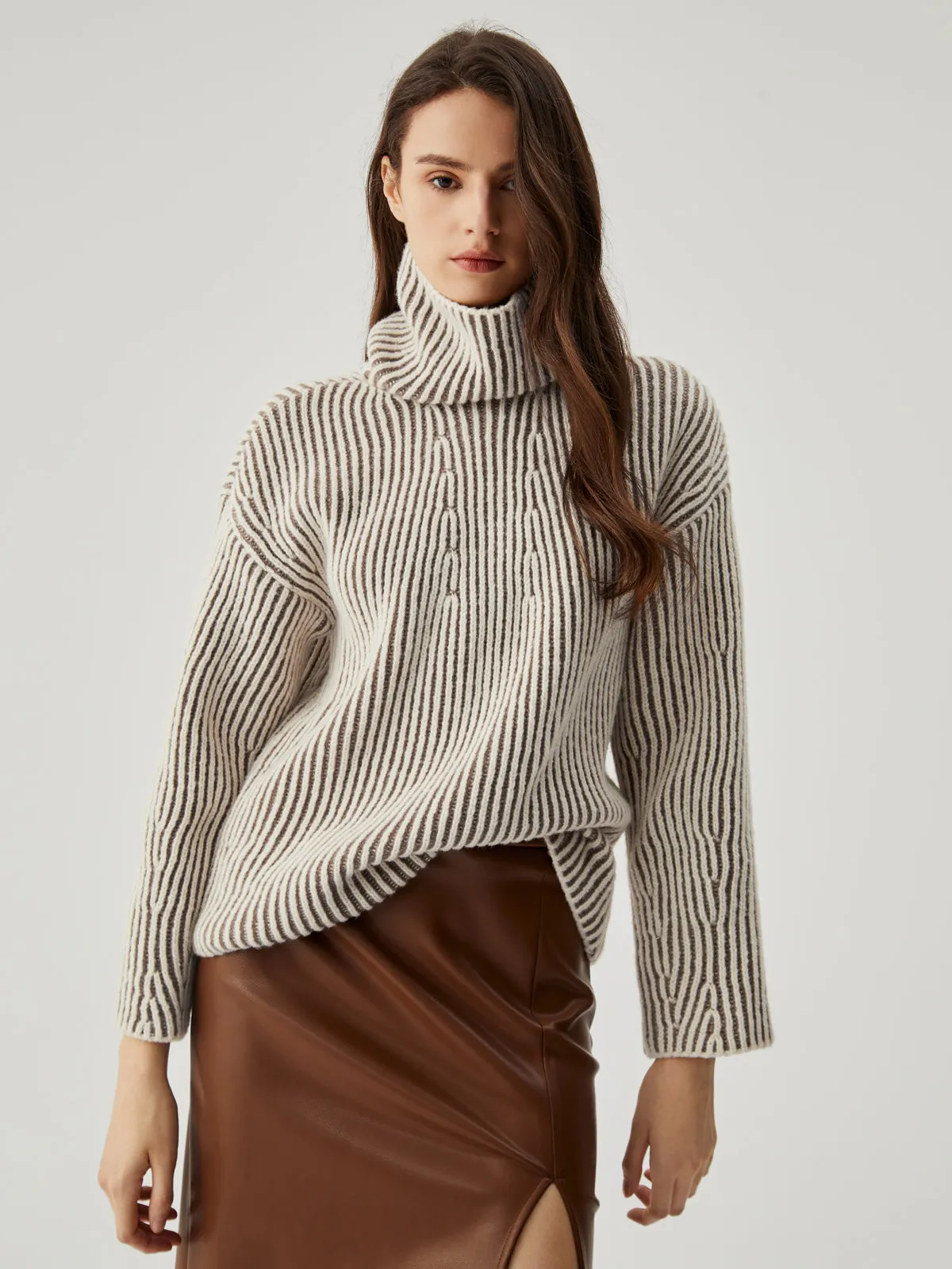 Turtleneck Striped Knit Sweater sold by COMMENSE product image thumbnail 3