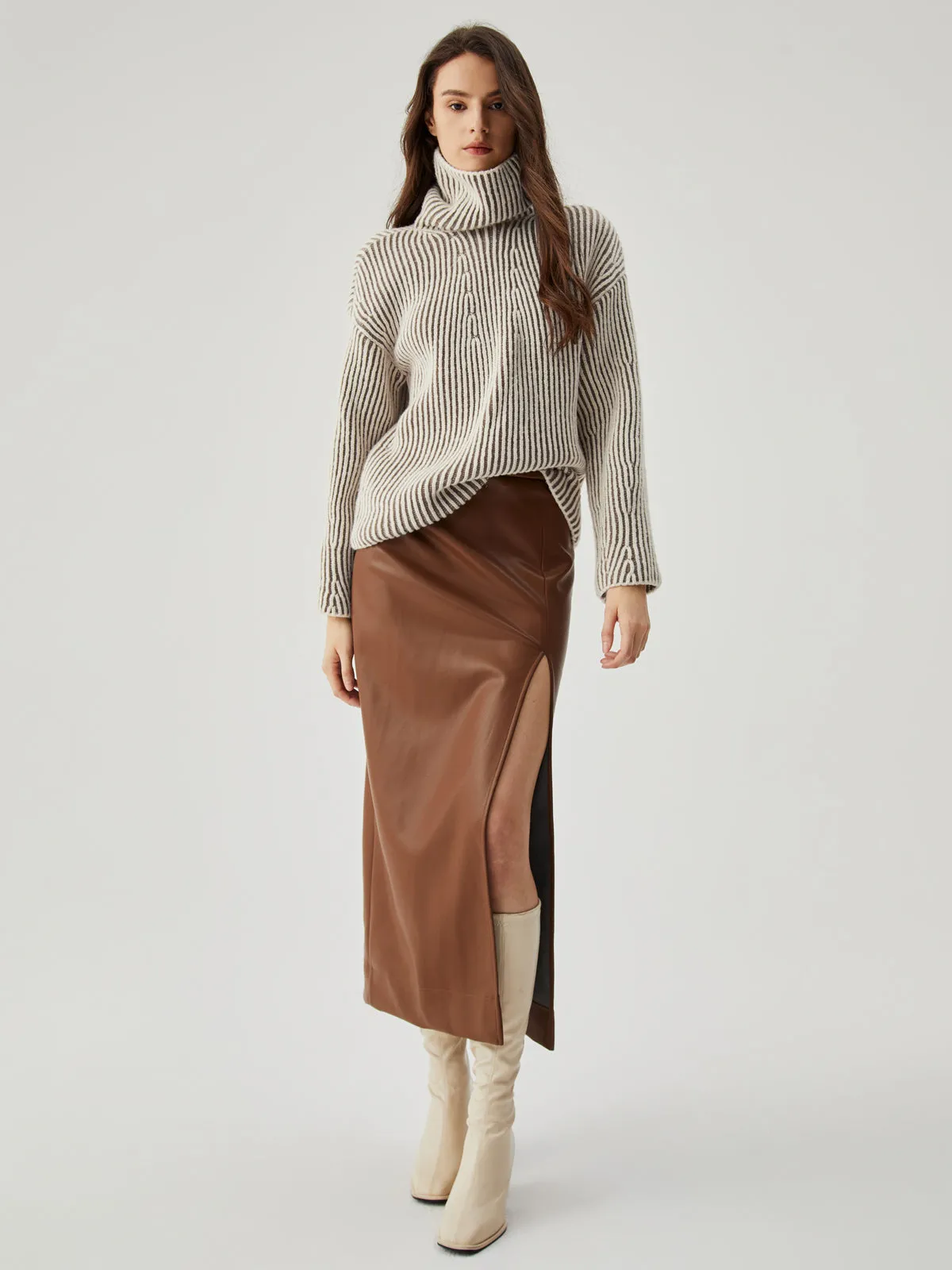 Turtleneck Striped Knit Sweater sold by COMMENSE product image thumbnail 4