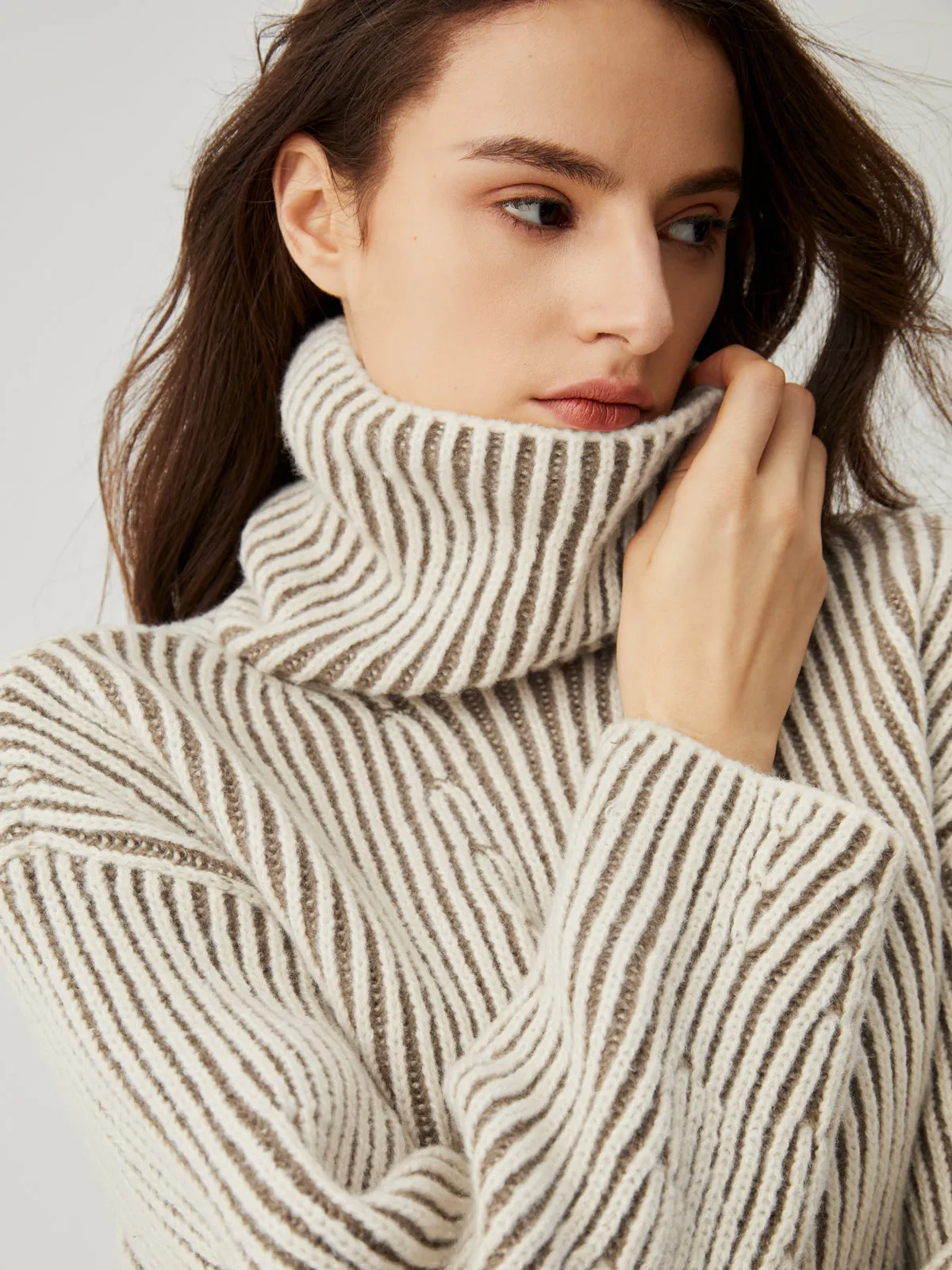 Turtleneck Striped Knit Sweater sold by COMMENSE