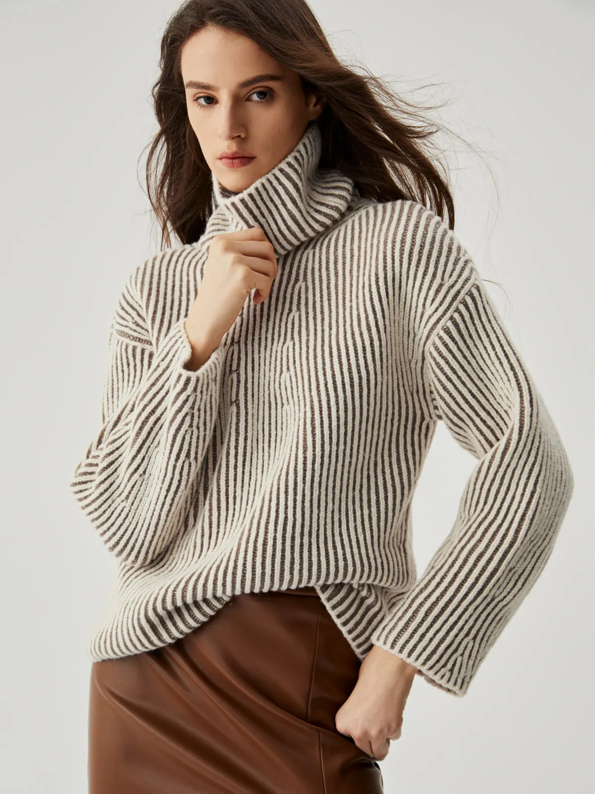 Turtleneck Striped Knit Sweater sold by COMMENSE product image thumbnail 2