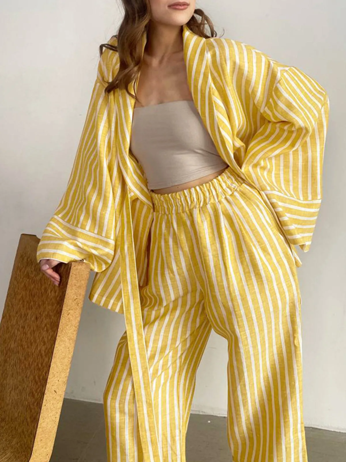 Oversized Knotted Striped Pants Set sold by COMMENSE product image thumbnail 5