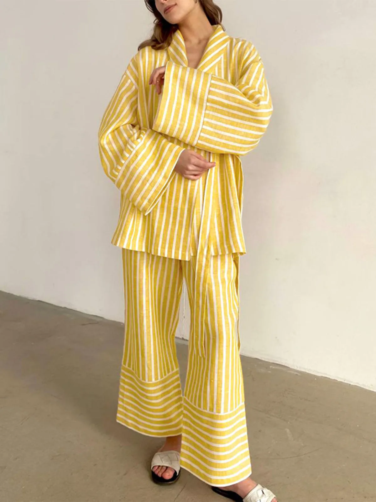 Oversized Knotted Striped Pants Set sold by COMMENSE product image thumbnail 4