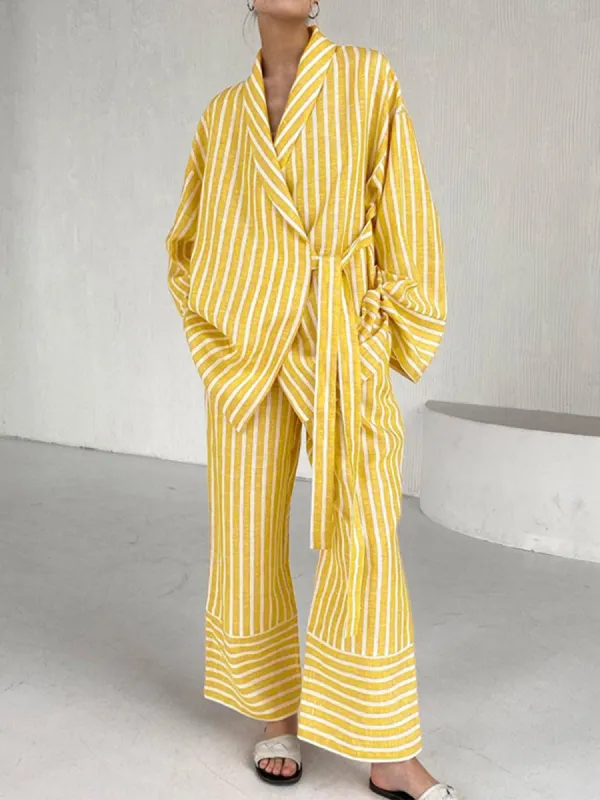 Oversized Knotted Striped Pants Set sold by COMMENSE
