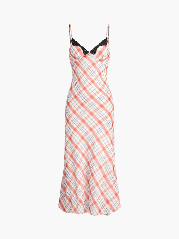 Plaid Print Lace Trim Long Dress sold by COMMENSE