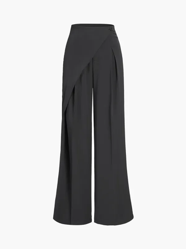 Asymmetric Layered Wide Leg Dress Pants sold by COMMENSE