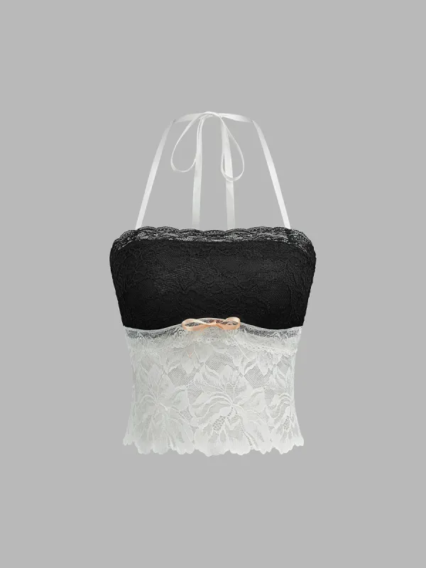 Colorblock Lace Halter Top sold by COMMENSE