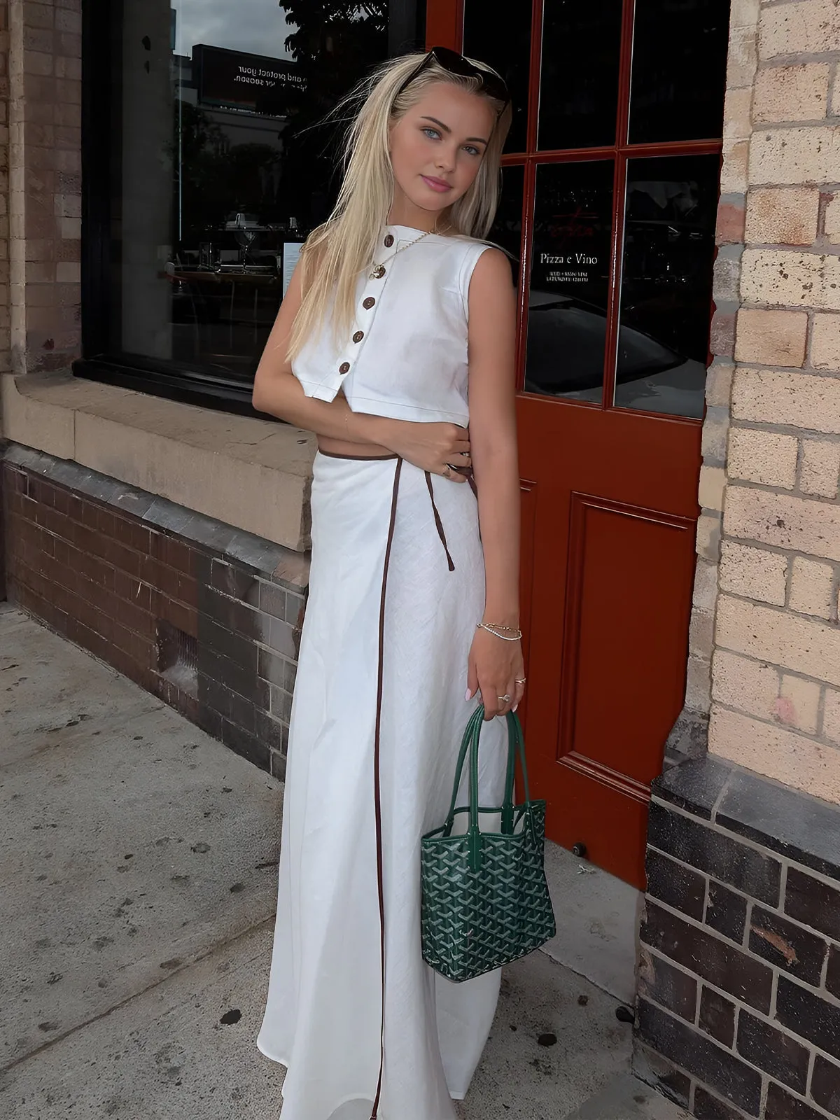 Multi-Button Contrast Skirt Set sold by COMMENSE product image thumbnail 2