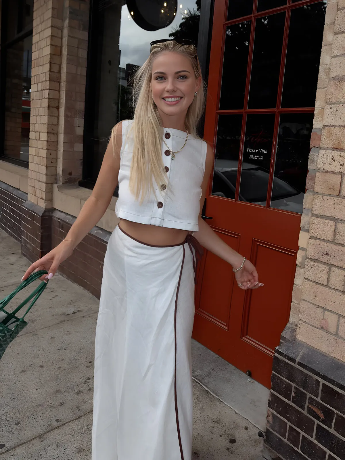 Multi-Button Contrast Skirt Set sold by COMMENSE product image thumbnail 3