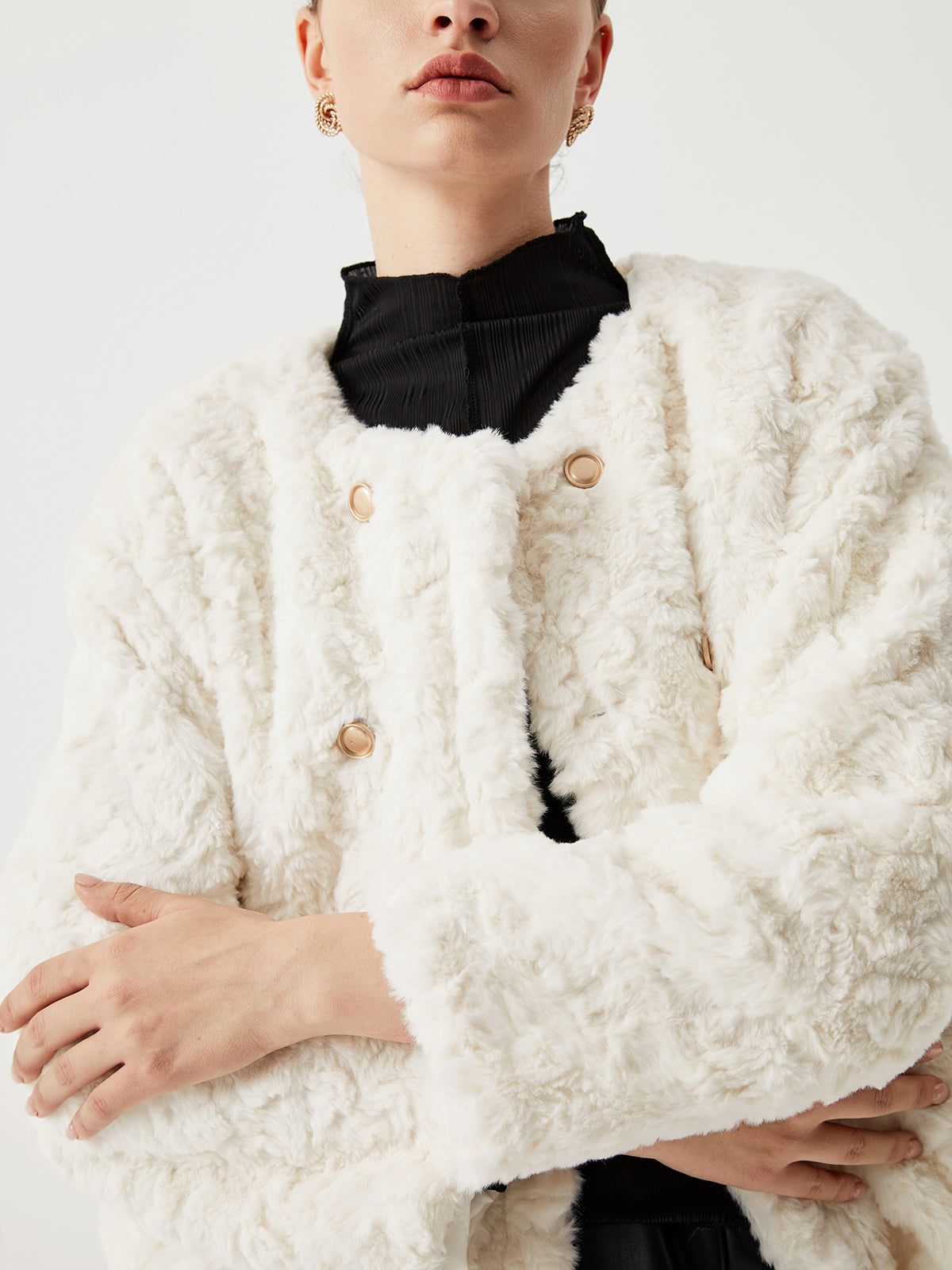 Button Detail Fuzzy Pocket Jacket sold by COMMENSE product image thumbnail 5