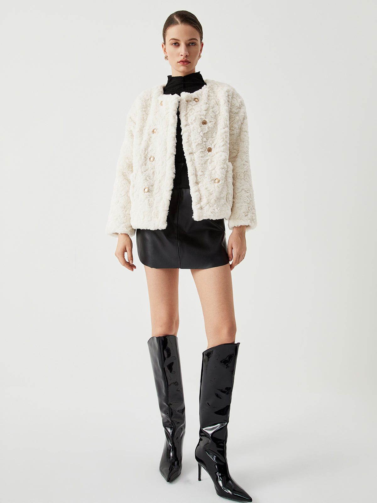 Button Detail Fuzzy Pocket Jacket sold by COMMENSE product image thumbnail 2