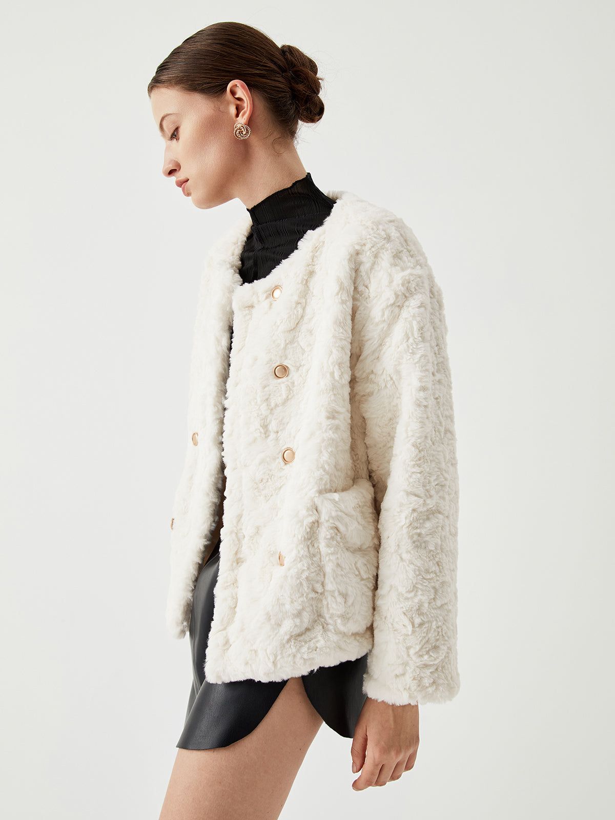 Button Detail Fuzzy Pocket Jacket sold by COMMENSE product image thumbnail 4