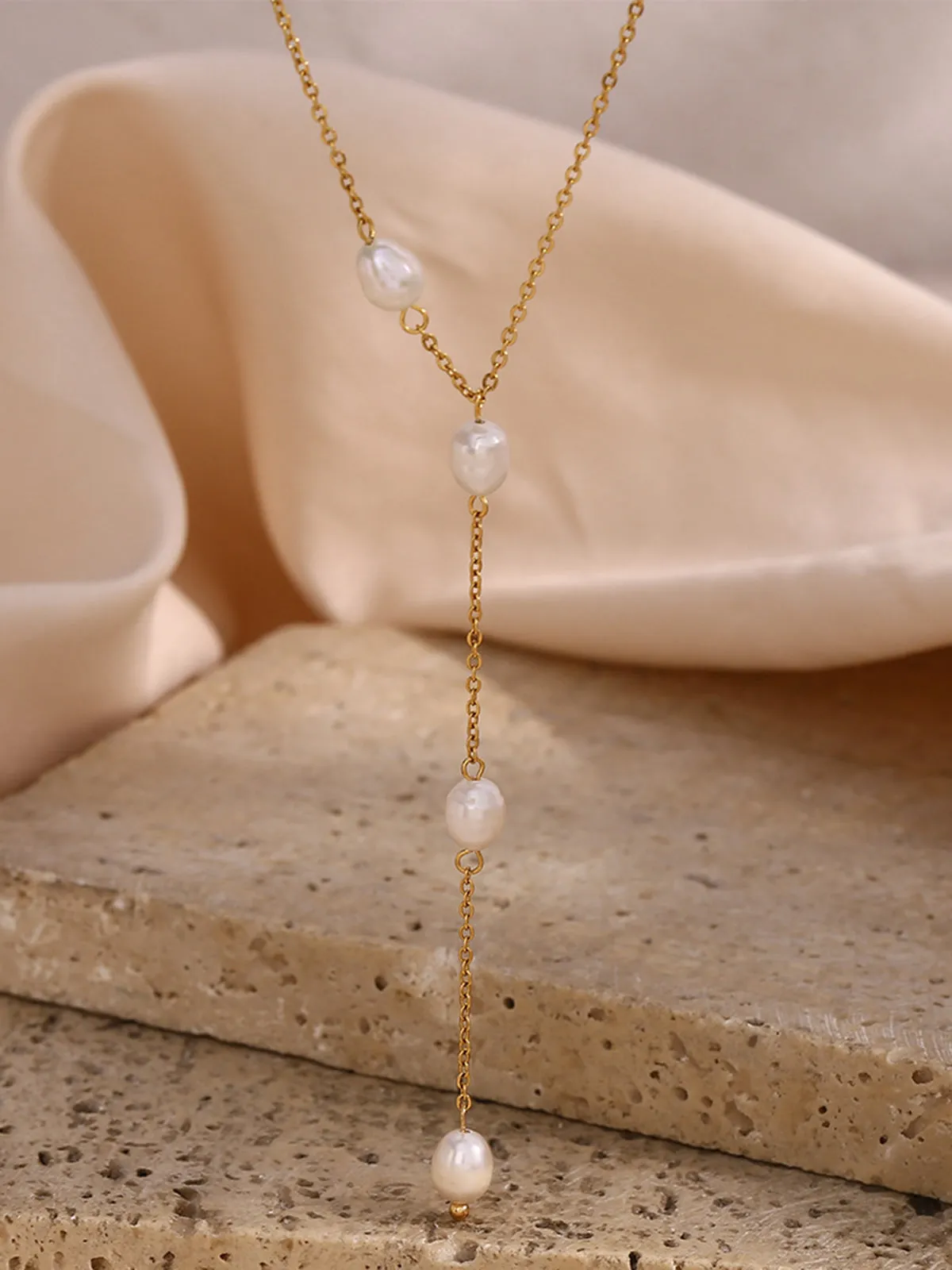 Y-Shape Pearl Pendant Necklace sold by COMMENSE product image thumbnail 4